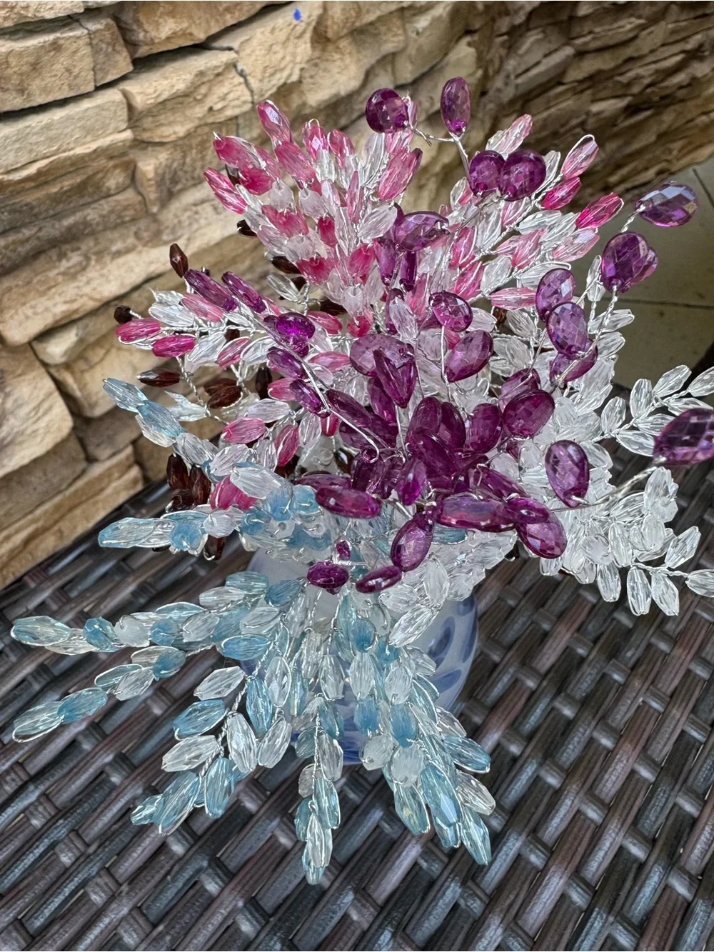 Decorative Purple, Pink and Clear Beaded Stem Arrangement - Home Accents